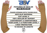 BSV Kevlar Arm Protection Mechanic Sleeves- Heat, Scratch & Cut Resistant Arm Sleeve with Finger Opening - Bite Proof- 18 Inches, Desert Tan, 1 Pair