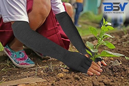 BSV Kevlar Arm Protection Mechanic Sleeves- Heat, Scratch & Cut Resistant Arm Safety Sleeves with Finger Opening - Bite Proof- 18 Inches, Black-1 Pair