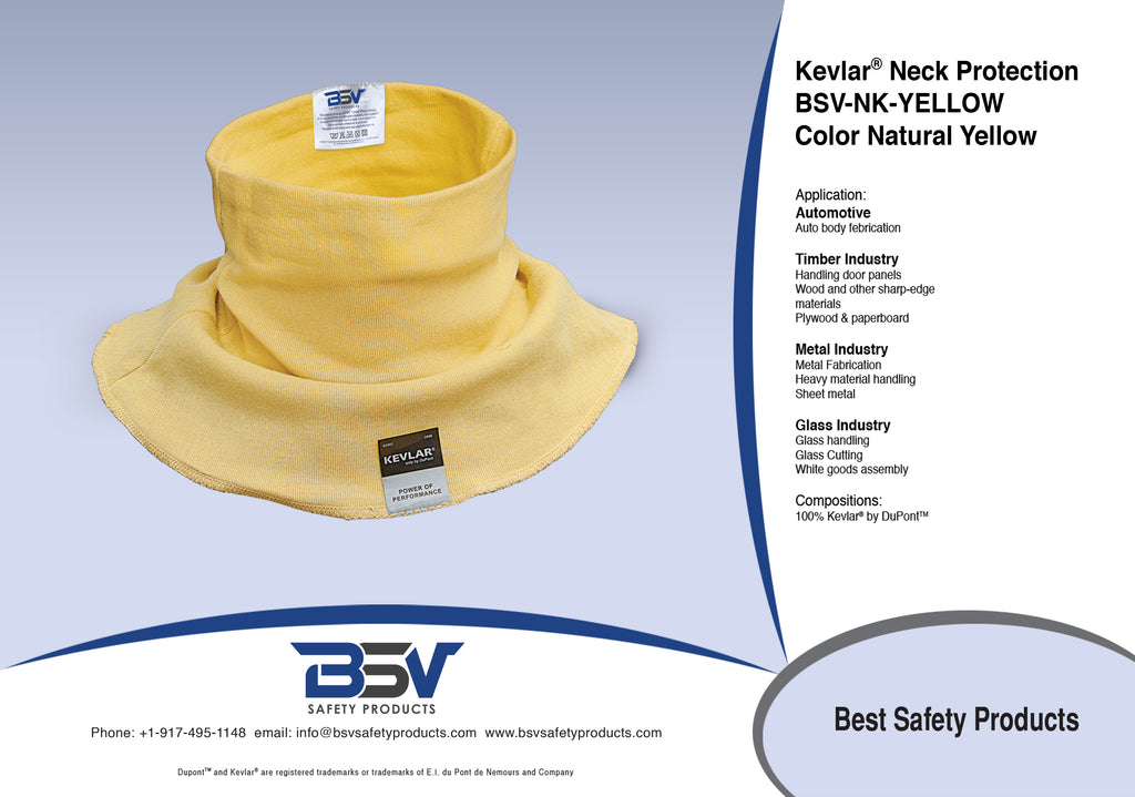 BSV Kevlar Neck Protection - Cut, Scratch, Flame & Heat Resistant Neck Protector, Neck Gaiter for Men & Women, Welding, Outdoor Sports, Yellow, Large