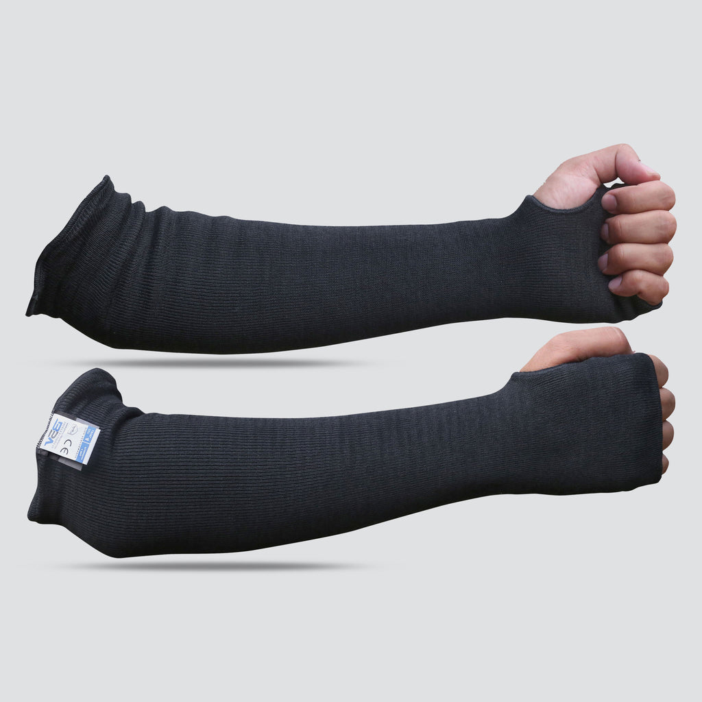 BSV Cut, Scratch, Heat & Knife Resistant Kevlar Arm Sleeves with Thumb Hole - 18 inches - Black - 1 Pair