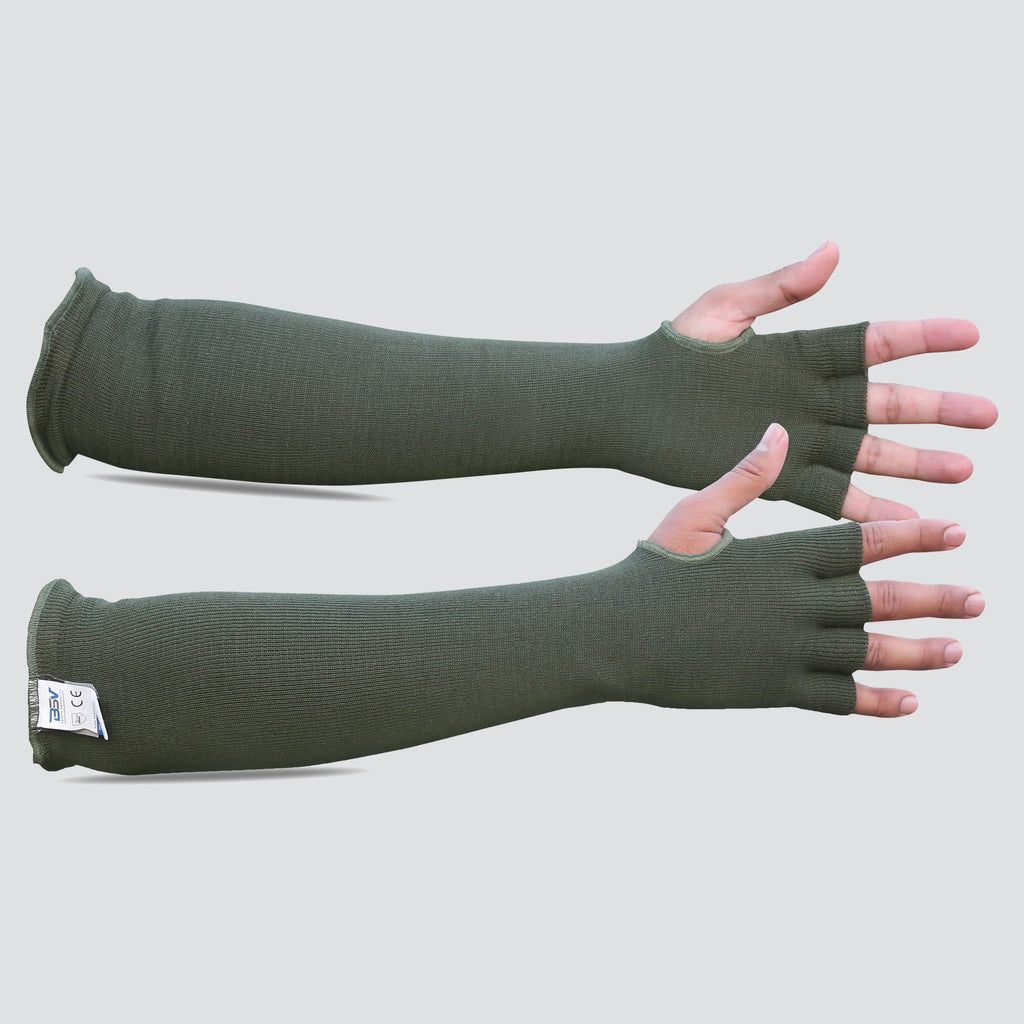 BSV Kevlar Arm Protection Mechanic Sleeves- Heat, Scratch & Cut Resistant Arm Sleeve with Finger Opening - Bite Proof- 18 Inches, Sage Green, 1 Pair