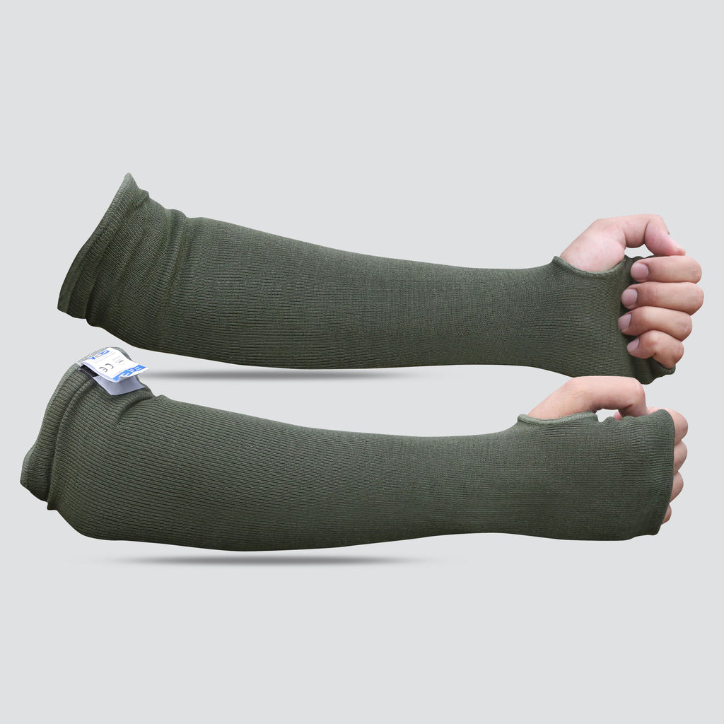 BSV Kevlar Arm Protection Mechanic Sleeves - Heat, Scratch & Cut Resistant Arm Sleeves with Thumb Hole - Bite Proof- 18 Inches, Sage Green - 1 Pair